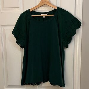 LC Lauren Conrad Forest Green Eyelet Sleeve Blouse -XL